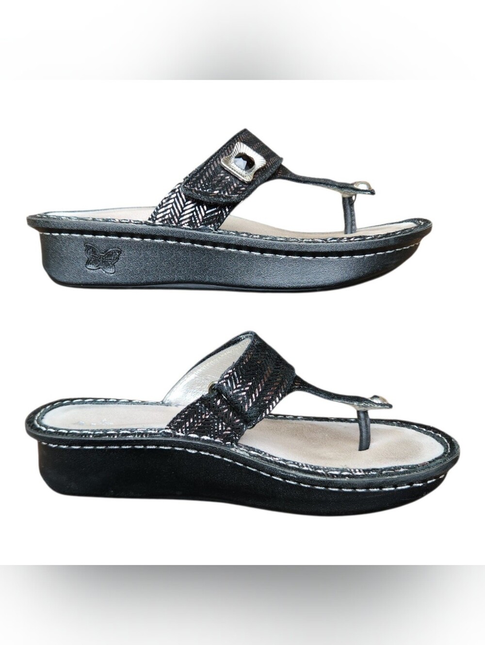 Alegria Carina Chained low wedge black medallion comfort slide thong boho 38 8